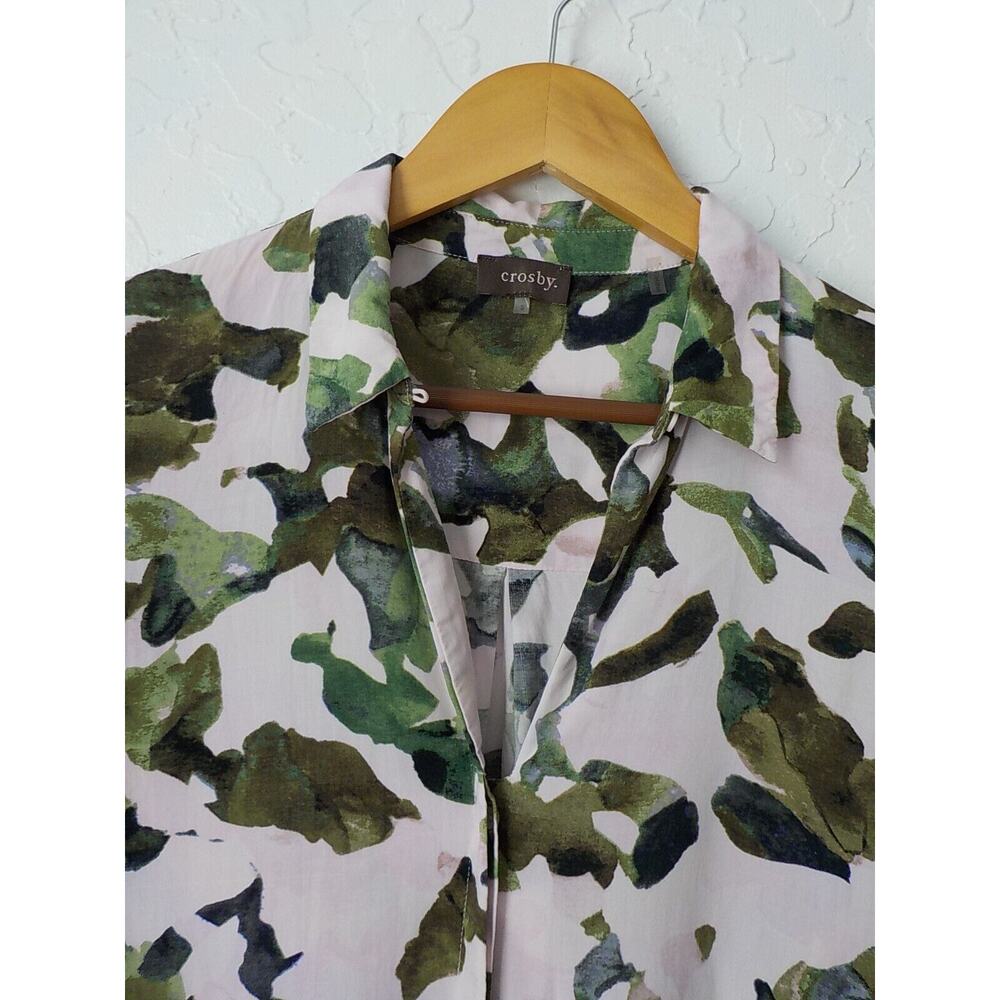 Crosby Green Button Up Shirt Women size S Leaf Pattern 100% Rayon Long Sleeve - Picture 4 of 8